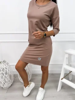 Cappuccino Sportowa Sukienka 11389-320-J|Modna Kiecka Outlet