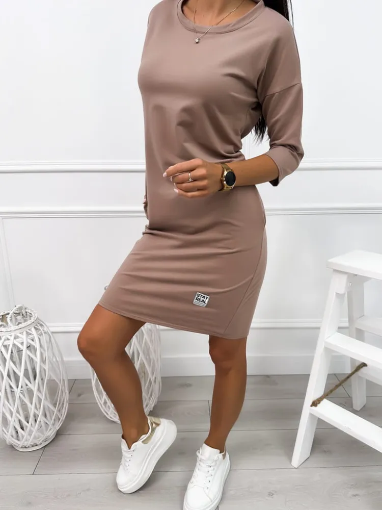 Cappuccino Sportowa Sukienka 11389-320-J|Modna Kiecka Outlet