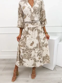 Cappuccino Sukienka Maxi ze Wzorem 11970-315-C|Modna Kiecka Online