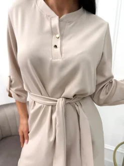 Cappuccino Sukienka z Paskiem 11673-534-G|Modna Kiecka Sale