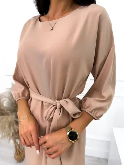 Cappuccino Sukienka z Paseczkiem 10547-264-A|Modna Kiecka Fashion