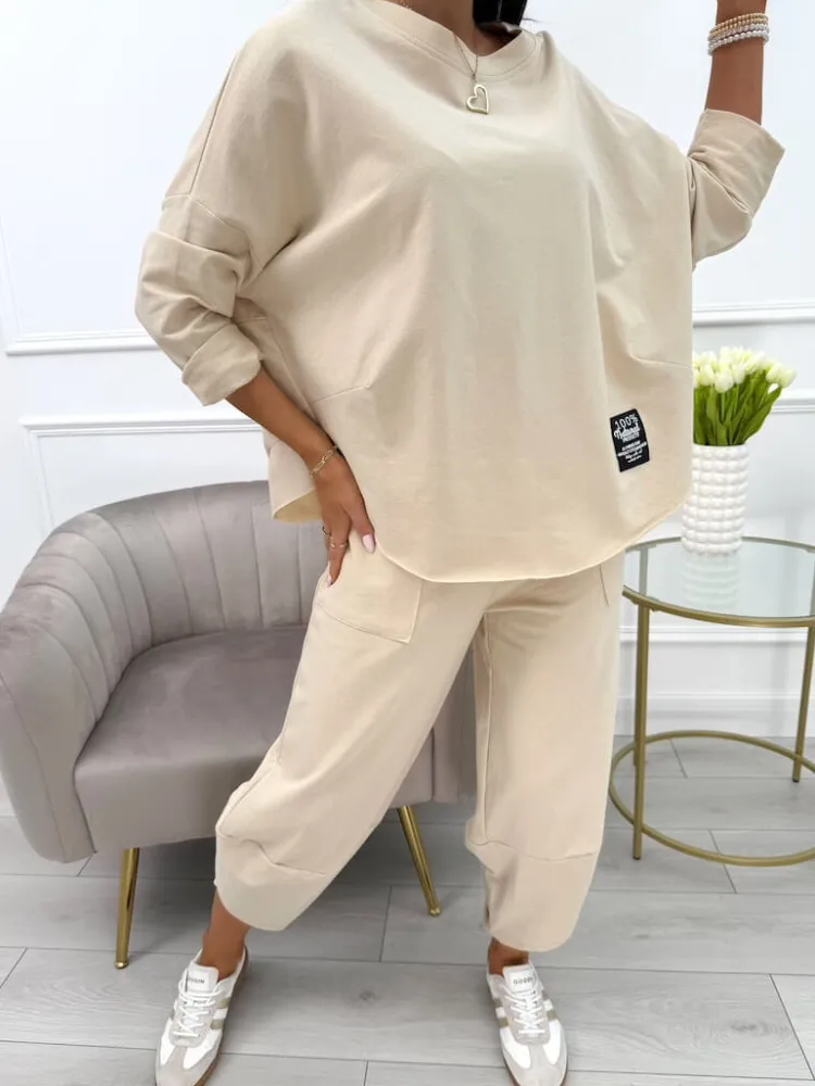 Ciemnobeżowy Komplet Bluzka + Spodnie 12783-179-L|Modna Kiecka Hot