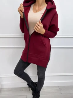 Ciemnobordowa Bluza Oversize z Kapturem 9371-285-R|Modna Kiecka Hot