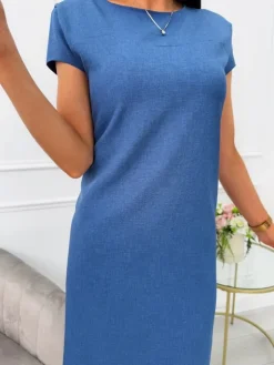 Ciemnoniebieska Klasyczna Sukienka 13552-141-B|Modna Kiecka Clearance