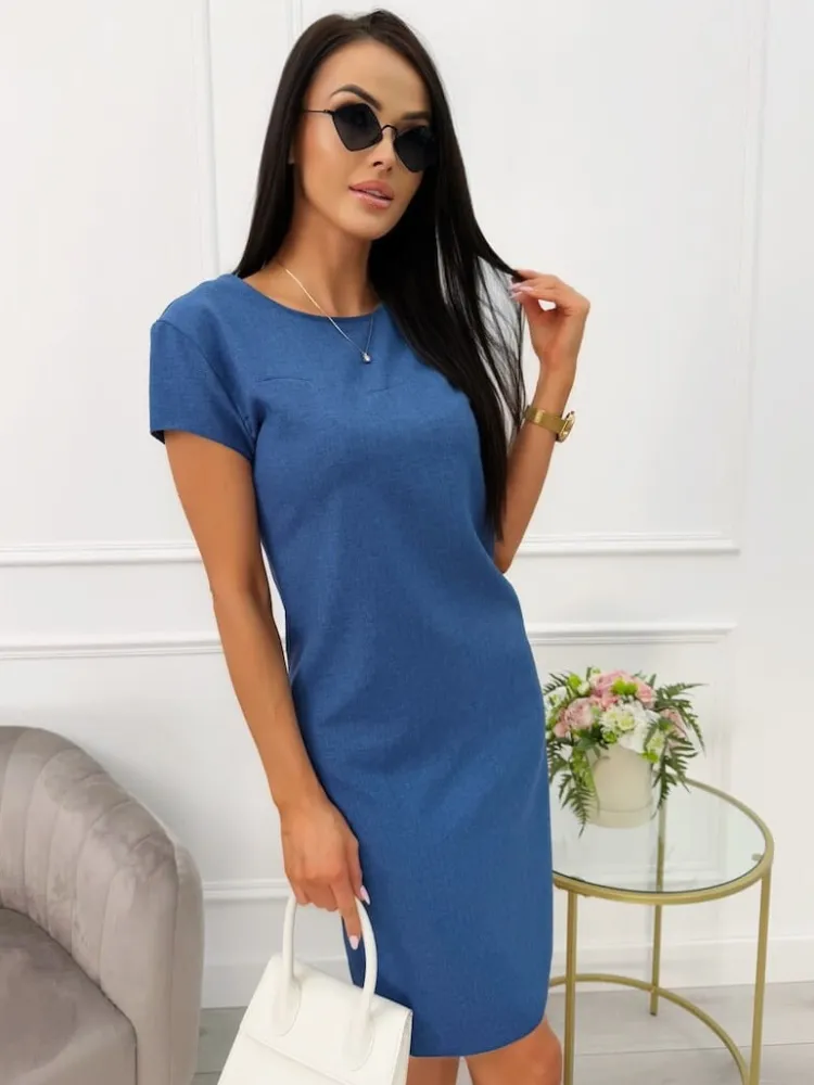 Ciemnoniebieska Klasyczna Sukienka 13552-141-B|Modna Kiecka Clearance