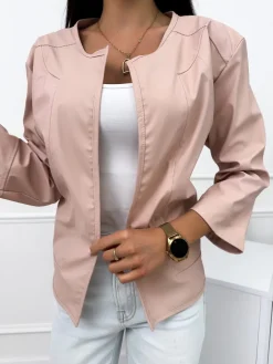 Ciemnopudrowa Narzutka z Ekoskóry 11464-225-J|Modna Kiecka Fashion