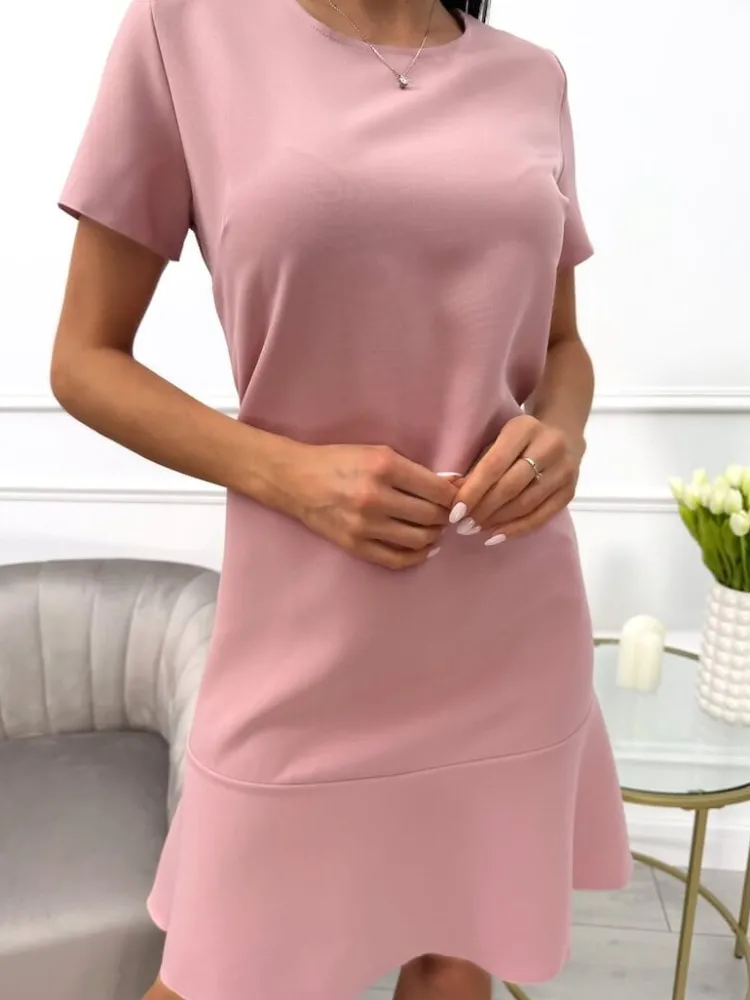 Ciemnopudrowa Sukienka z Falbanką 11931-409-K|Modna Kiecka Hot