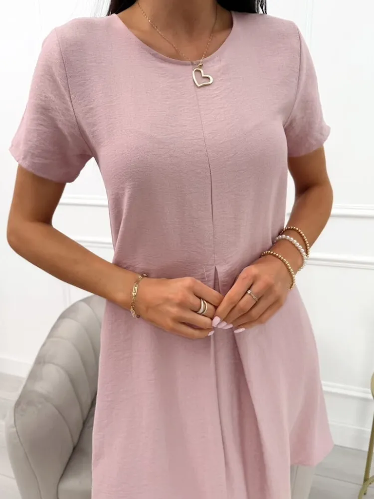 Ciemnopudrowa Sukienka z Kieszeniami 13969-336-D|Modna Kiecka Outlet