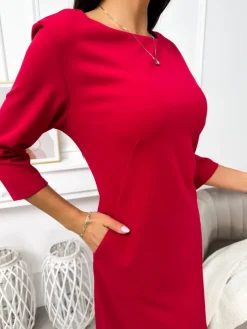 Ciemnoróżowa Sukienka z Kieszeniami 11372-219-K|Modna Kiecka Discount