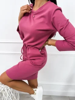 Ciemnoróżowa Sukienka z Kieszeniami 11388-259-I|Modna Kiecka Discount