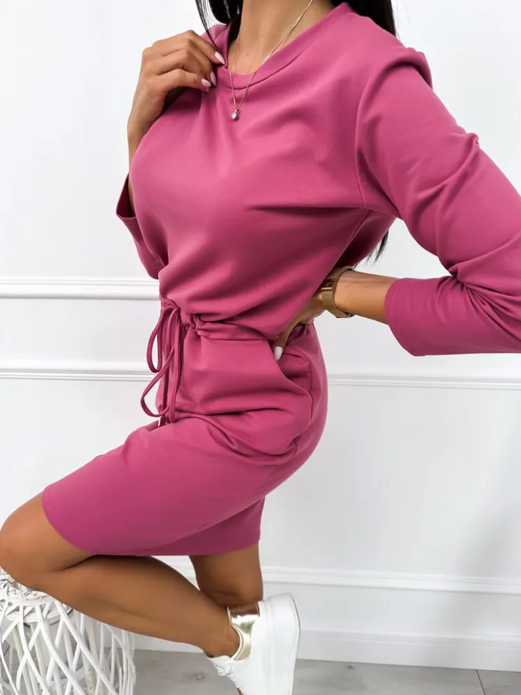 Ciemnoróżowa Sukienka z Kieszeniami 11388-259-I|Modna Kiecka Discount