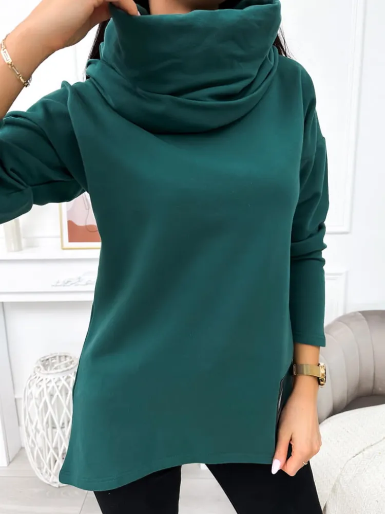Ciemnozielona Bluza z Kominem 11617-197-B|Modna Kiecka Discount