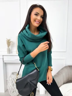 Ciemnozielona Bluza z Kominem 11617-197-B|Modna Kiecka Discount
