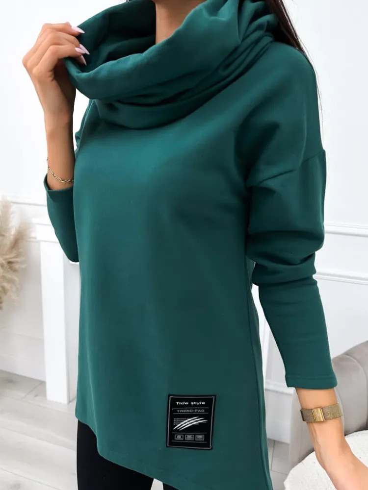 Ciemnozielona Bluza z Kominem 11617-197-B|Modna Kiecka Discount