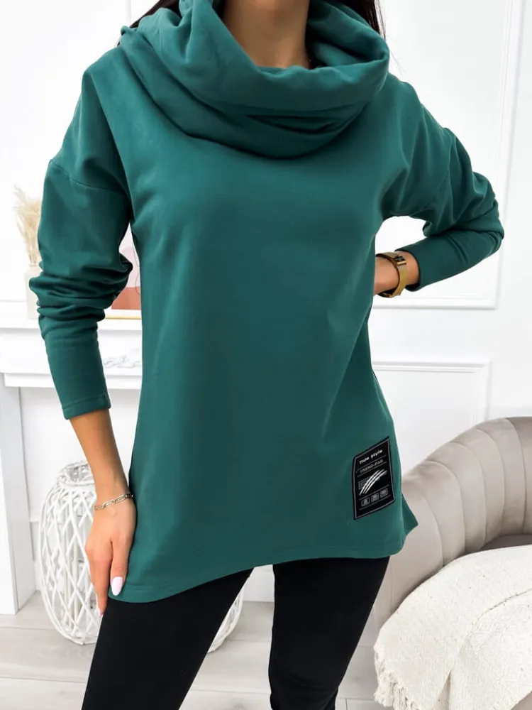 Ciemnozielona Bluza z Kominem 11617-197-B|Modna Kiecka Discount