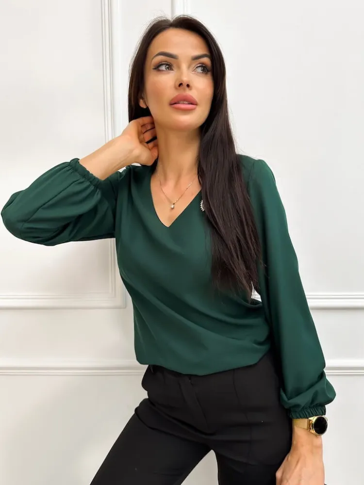 Ciemnozielona Bluzka z Ozdobą 11268-75-E|Modna Kiecka Online