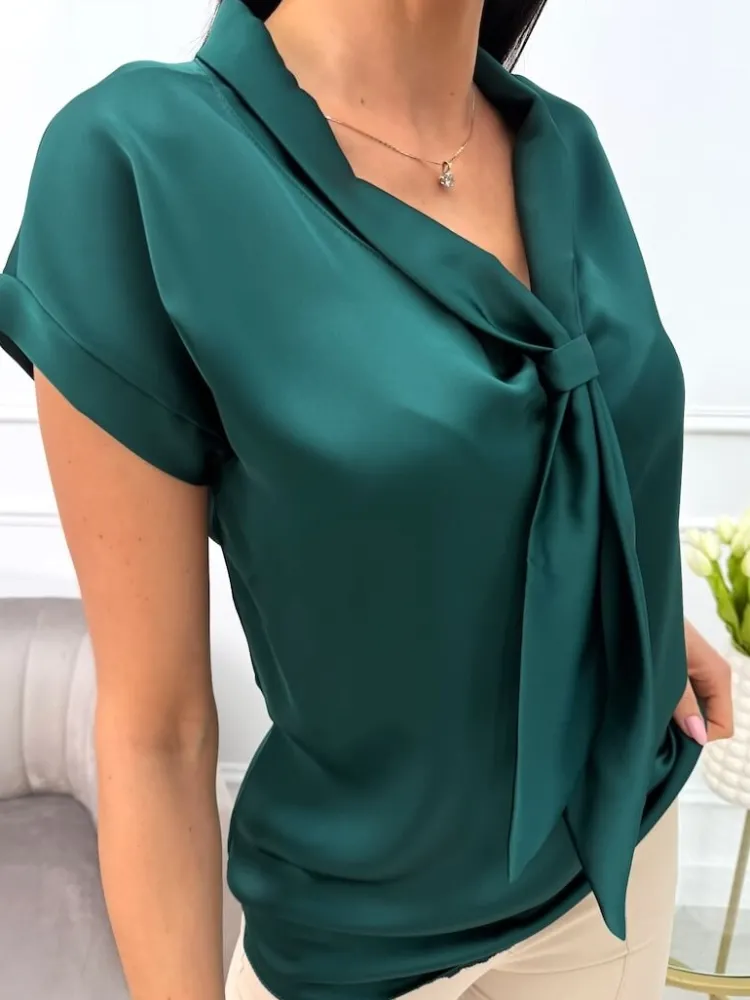 Ciemnozielona Bluzka z Ozdobnym Dekoltem 13647-62-B|Modna Kiecka Discount