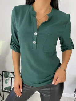 Ciemnozielona Klasyczna Koszula 11451-241-B|Modna Kiecka Discount