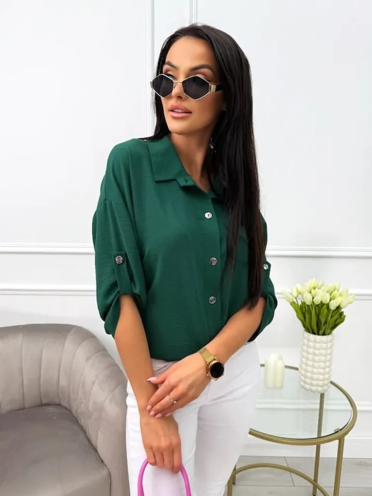Ciemnozielona Koszula 13685-512-C|Modna Kiecka Outlet