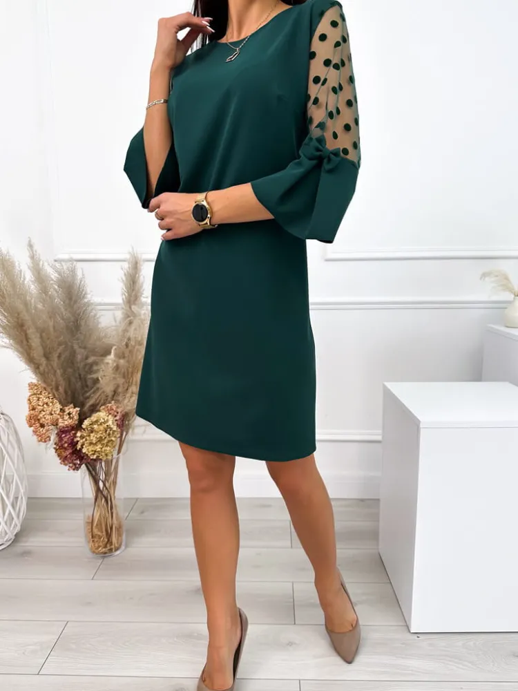 Ciemnozielona Sukienka z Ozdobnym Rękawem 10951-274-B|Modna Kiecka Sale