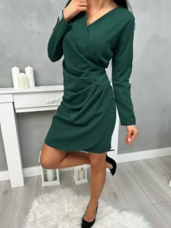 Ciemnozielona Sukienka z Marszczeniem 13416-514-A|Modna Kiecka Fashion