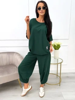 Ciemnozielony Dresowy Komplet 13653-521-J|Modna Kiecka Sale