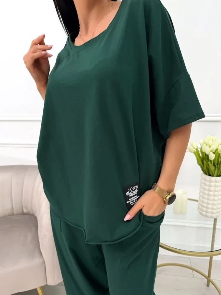 Ciemnozielony Dresowy Komplet 13653-521-J|Modna Kiecka Sale