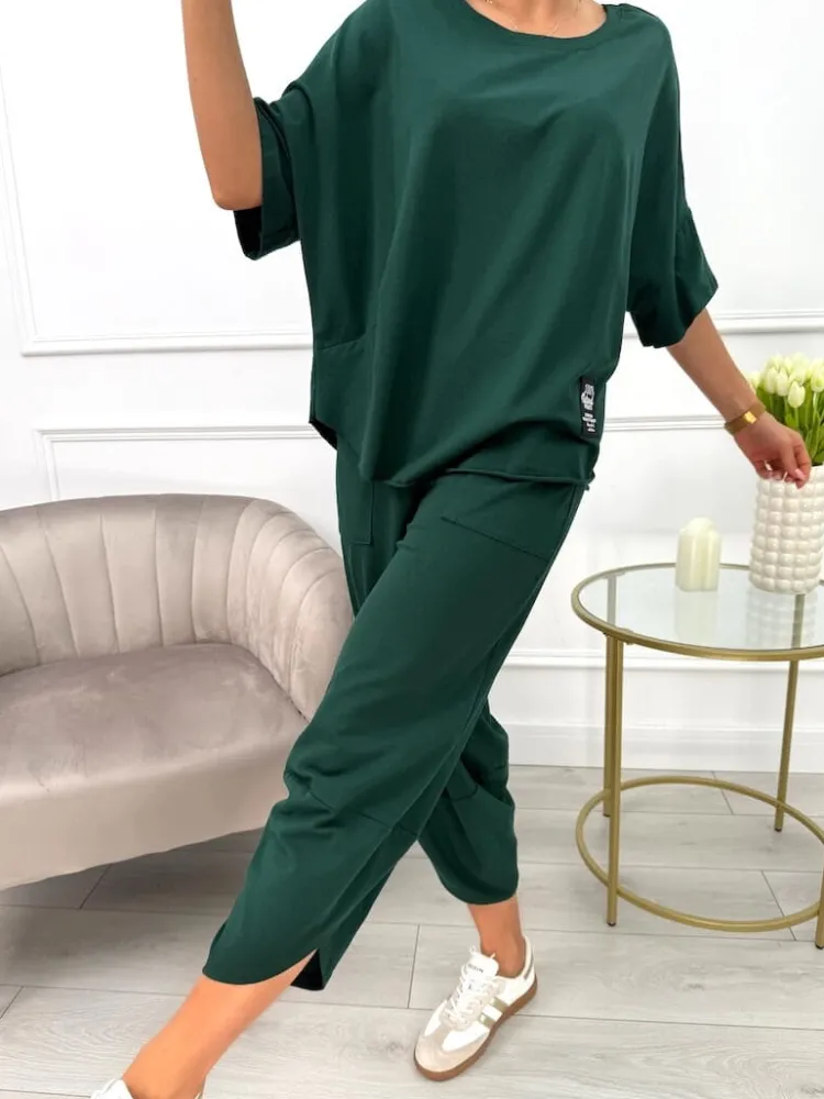 Ciemnozielony Dresowy Komplet 13653-521-J|Modna Kiecka Sale