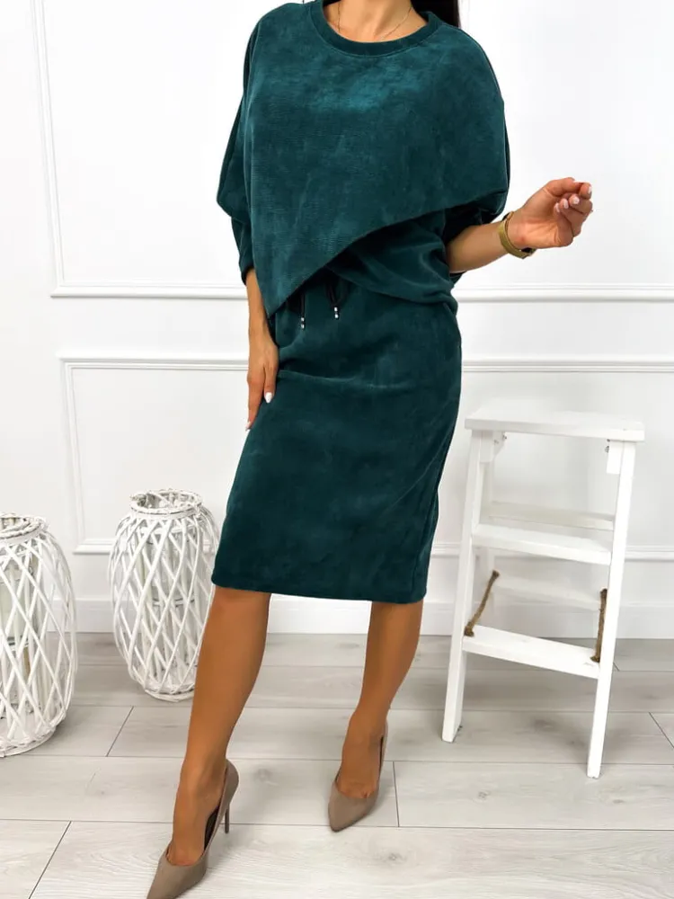 Ciemnozielony Komplet Bluza + Spódnica 12836-302-D|Modna Kiecka Fashion