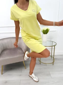 Cytrynowa Sukienka z Naszywką 9964-354-J|Modna Kiecka Outlet