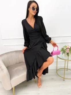 Czarna Asymetryczna Sukienka 13544-125-C|Modna Kiecka Sale