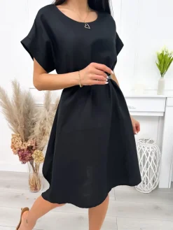 Czarna Asymetryczna Sukienka 12189-274-B|Modna Kiecka Discount