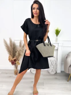 Czarna Asymetryczna Sukienka 12189-274-B|Modna Kiecka Discount