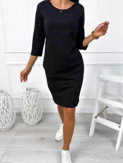 Czarna Bawełniana Sukienka z Kieszeniami 12762-270-C|Modna Kiecka Outlet