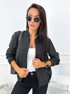 Czarna Bluza Bomberka z Kieszeniami 12702-143-A|Modna Kiecka Hot