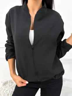 Czarna Bluza Bomberka z Kieszeniami 12702-143-A|Modna Kiecka Hot