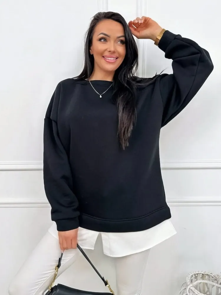 Czarna Bluza Oversize 13445-418-C|Modna Kiecka Outlet