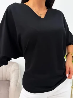 Czarna Bluzka z Wiązaniem 13826-240-B|Modna Kiecka Outlet