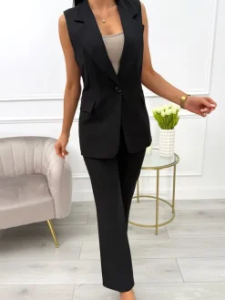 Czarna Elegancka Kamizelka 13794-310-A|Modna Kiecka Outlet