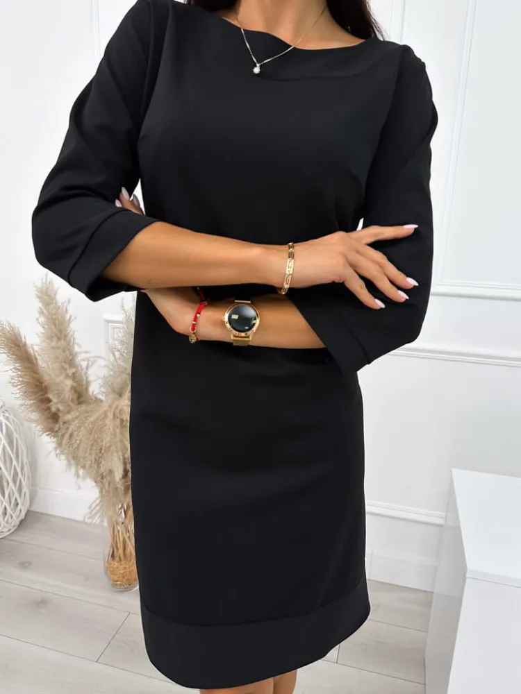 Czarna Klasyczna Sukienka 10694-288-B|Modna Kiecka Clearance