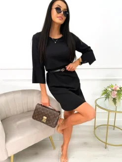 Czarna Klasyczna Sukienka 13514-118-B|Modna Kiecka Online