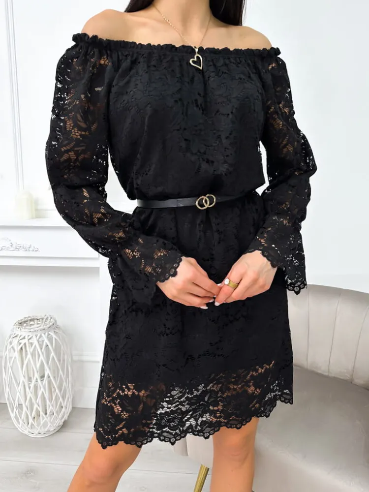 Czarna Koronkowa Hiszpanka 11349-144-B|Modna Kiecka Discount