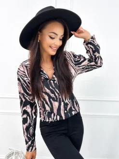 Czarna Koszula z Motywem Zwierzęcym 12656-95-B|Modna Kiecka Fashion