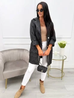 Czarna Kurtka z Ozdobnymi Guzikami i Kieszeniami 13775-170-B|Modna Kiecka Outlet