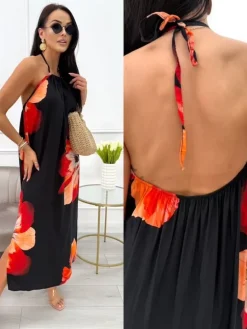Czarna Letnia Sukienka z Motywem Kwiatowym 13993-353-C|Modna Kiecka Hot