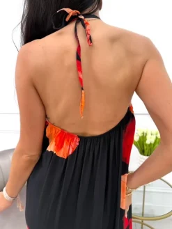 Czarna Letnia Sukienka z Motywem Kwiatowym 13993-353-C|Modna Kiecka Hot