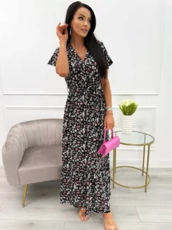 Czarna Sukienka Maxi w Kwiaty 13924-532-A|Modna Kiecka Best