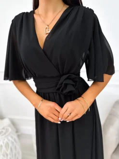 Czarna Sukienka Midi 11096-115-A|Modna Kiecka Outlet