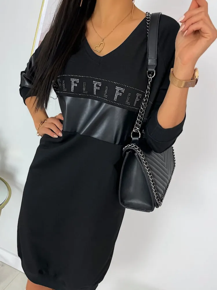 Czarna Sukienka Oversize 11916-159-Q|Modna Kiecka Best