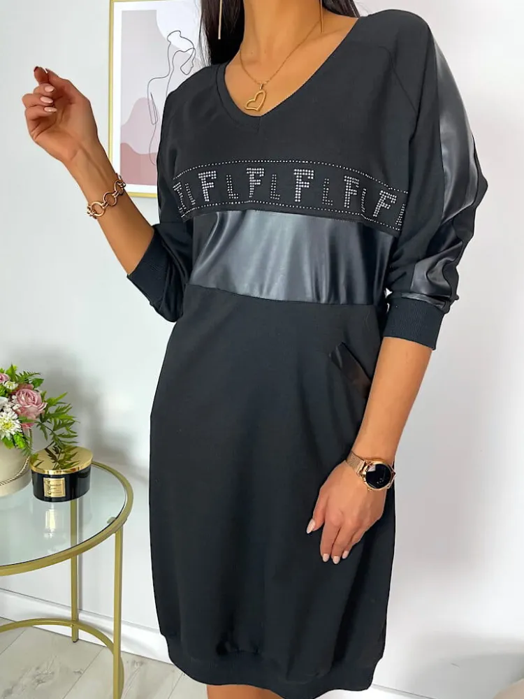 Czarna Sukienka Oversize 11916-159-Q|Modna Kiecka Best